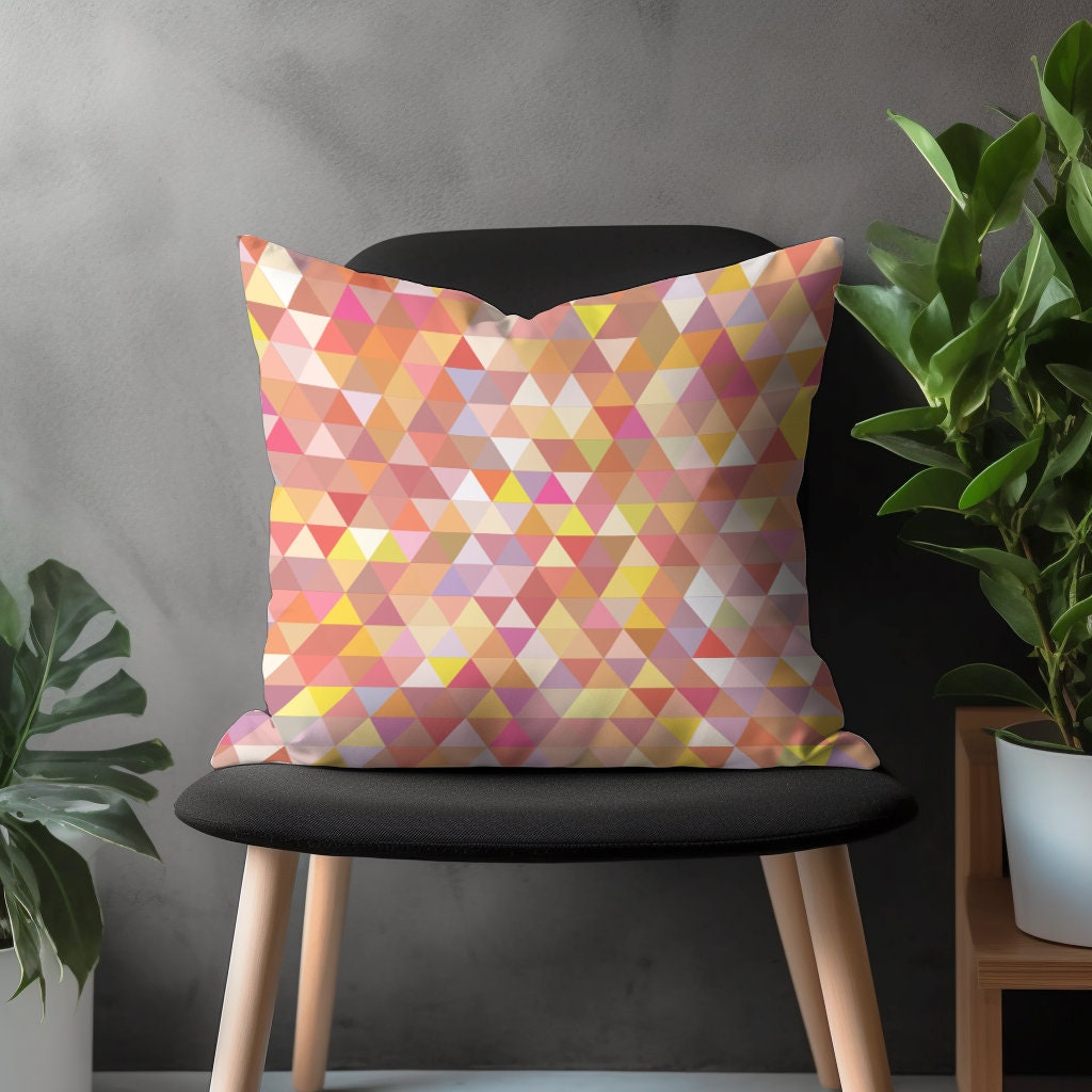 Retro Pillow Cover, Triangle Cushion Case, Minimalist Bedroom Decoration, Boho Home Decor, Colorful Living Room Concept, 18x18 20x20 Pillow