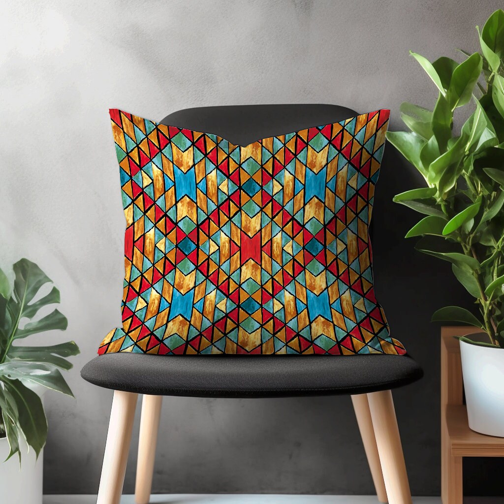 Rug Design Aztec Print Pillow Cover, Terracotta Brick Colored Southwestern Throw Pillow, Ethnic Tribal Farmhouse Black Boho House Decor