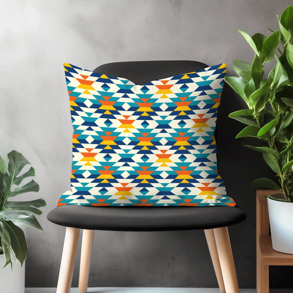 Ikat Geometric Pillow Cover, Diamond Cushion Case, Colorful Living Room Decoration, Boho Bedroom Throw Pillow Case, Arrow Pattern Home Decor