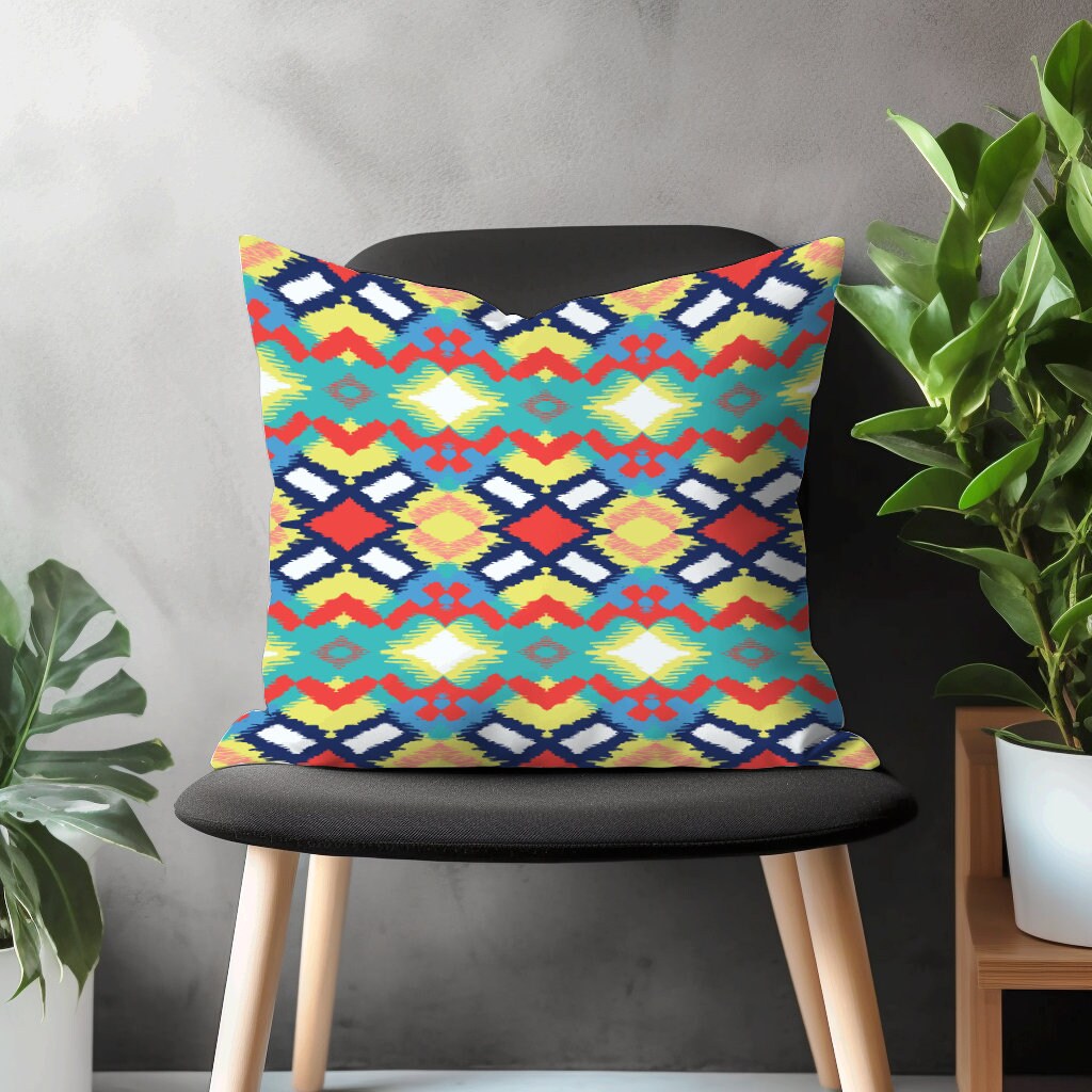 Ikat Geometric Pillow Cover, Diamond Cushion Case, Colorful Living Room Decoration, Boho Bedroom Throw Pillow Case, Arrow Pattern Home Decor