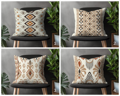 Ethnic Kilim Pillow Cover, Beige Southwestern Turkish Cushion Cover, Aztec Living Room Decor, Rug Pattern Bedroom Throw Pillow Cover