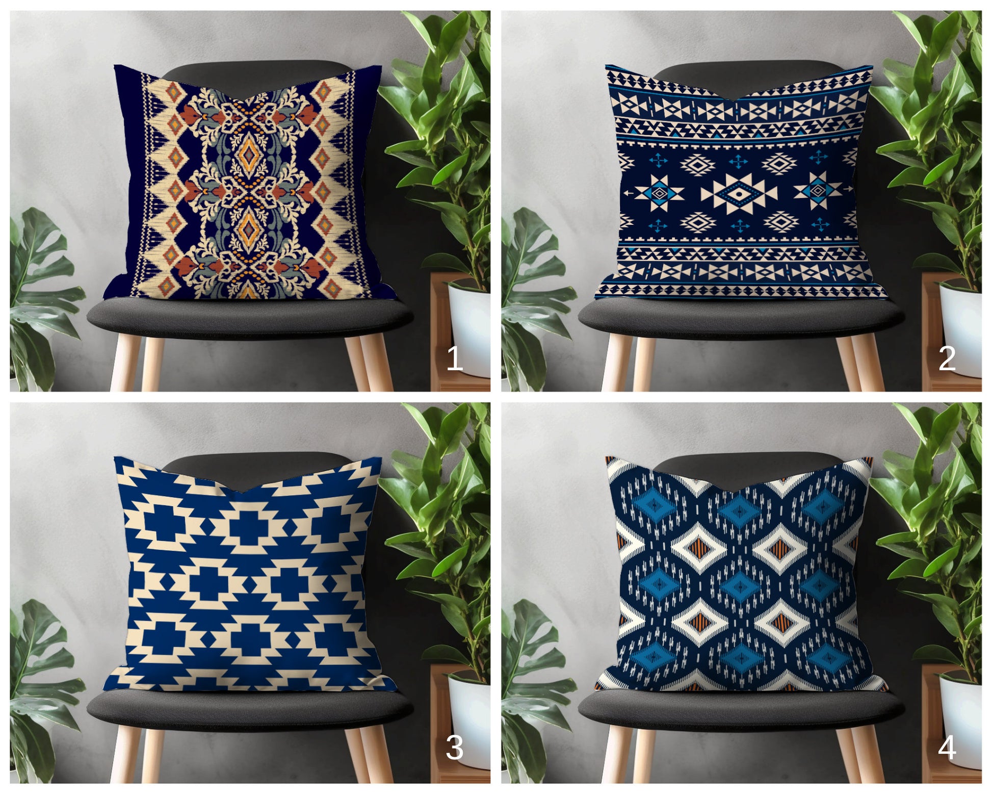 Navy Blue Kilim Pillow Cover, Traditional Print Cushion Case, Authentic Living Room Throw Pillow Cover, Ethnic Bedroom Tribal Decoration