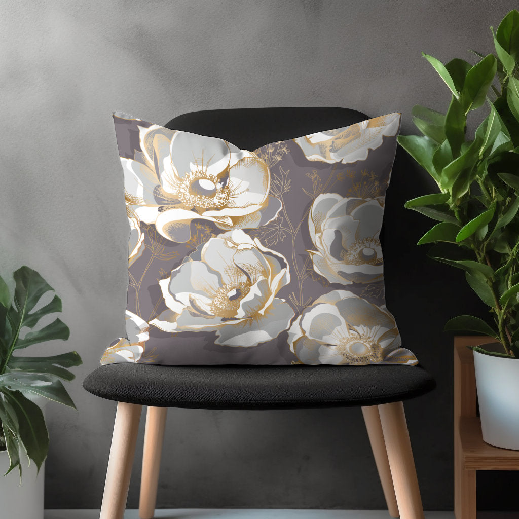 Gray Floral Pillow Cover, Living Room Pillow Sham, Bedroom Flower Throw Pillow, Patio Decor, 18x18 20x20 22x22 Any Size Pillow