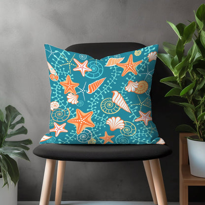 Coastal Pillow Cover, Fish & Sea Star Kid's Room Decoration, Beach Euro Pillow Sham, Marine Bedroom Throw Pillow Case, Blue Home Decor