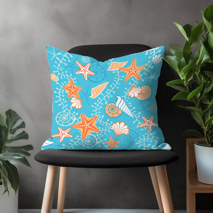 Seahorse & Fish Throw Pillow Cover, Nautical Blue Cushion Case, Turquoise Sea Creatures Kid Bedroom, Marine Garden Decoration