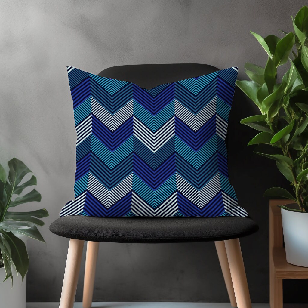 Blue Modern Pillow Cover, Navy Blue Pillow Sham, Abstract Living Room Decor, Boho Bedroom Throw Pillow Case, 18x18 20x20 22x22