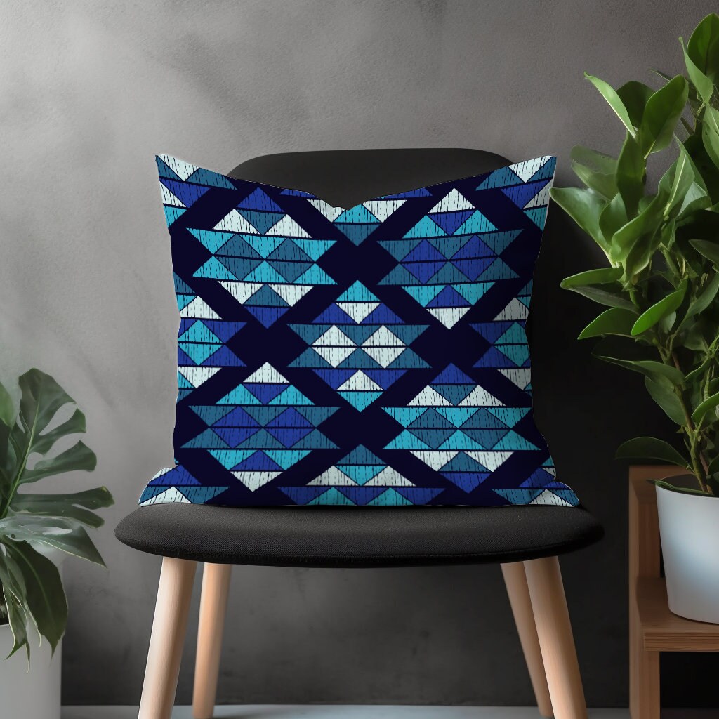 Blue Modern Pillow Cover, Navy Blue Pillow Sham, Abstract Living Room Decor, Boho Bedroom Throw Pillow Case, 18x18 20x20 22x22