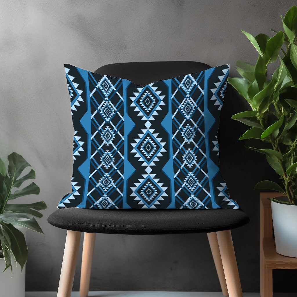 Blue Modern Pillow Cover, Navy Blue Pillow Sham, Abstract Living Room Decor, Boho Bedroom Throw Pillow Case, 18x18 20x20 22x22