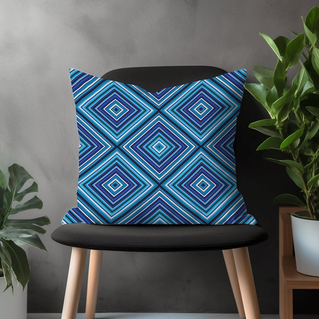 Blue Modern Pillow Cover, Navy Blue Pillow Sham, Abstract Living Room Decor, Boho Bedroom Throw Pillow Case, 18x18 20x20 22x22