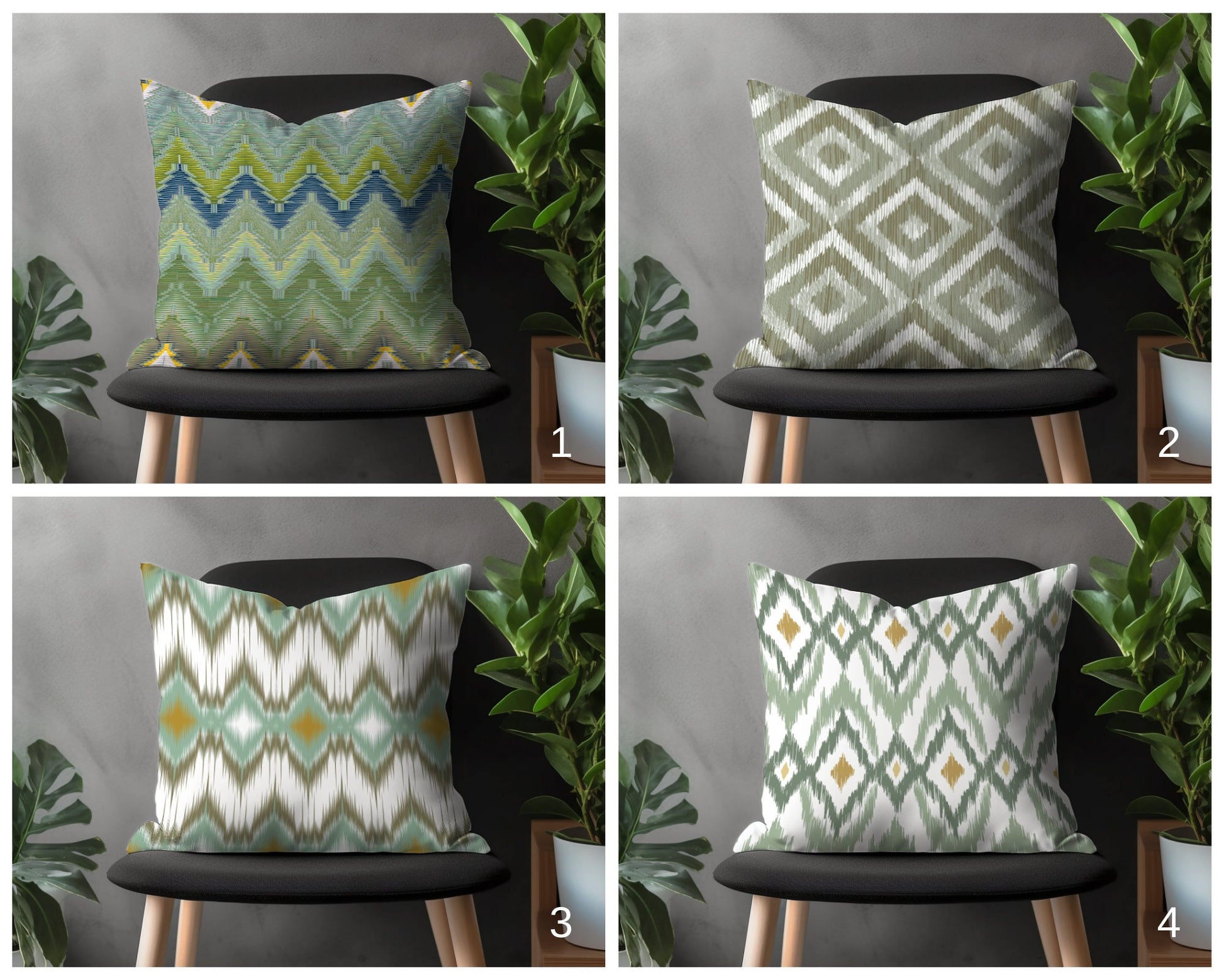 Green Chevron Pillow Cover, Modern Geometric Pattern Pillow Sham, Zigzag Decorative Pillow Case, Bohemian Bedroom Throw Pillow, 18x18 20x20