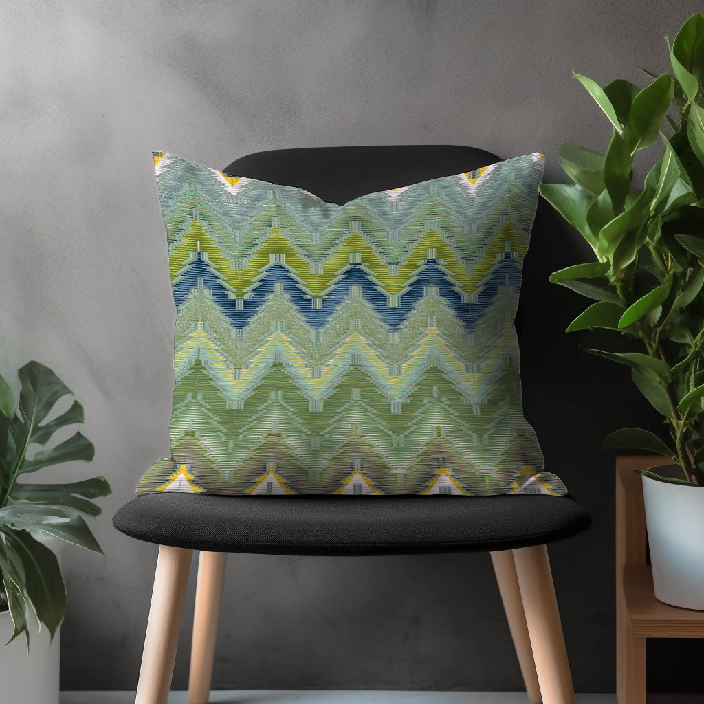 Green Chevron Pillow Cover, Modern Geometric Pattern Pillow Sham, Zigzag Decorative Pillow Case, Bohemian Bedroom Throw Pillow, 18x18 20x20