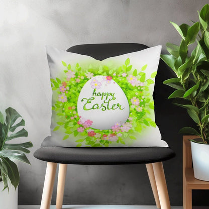 Easter Pillow Cover, Green Spring Happy Easter Home Decoration, Colorful Easter Eggs Pillow Shams, Easter Bunny Couch Throw Pillow Case