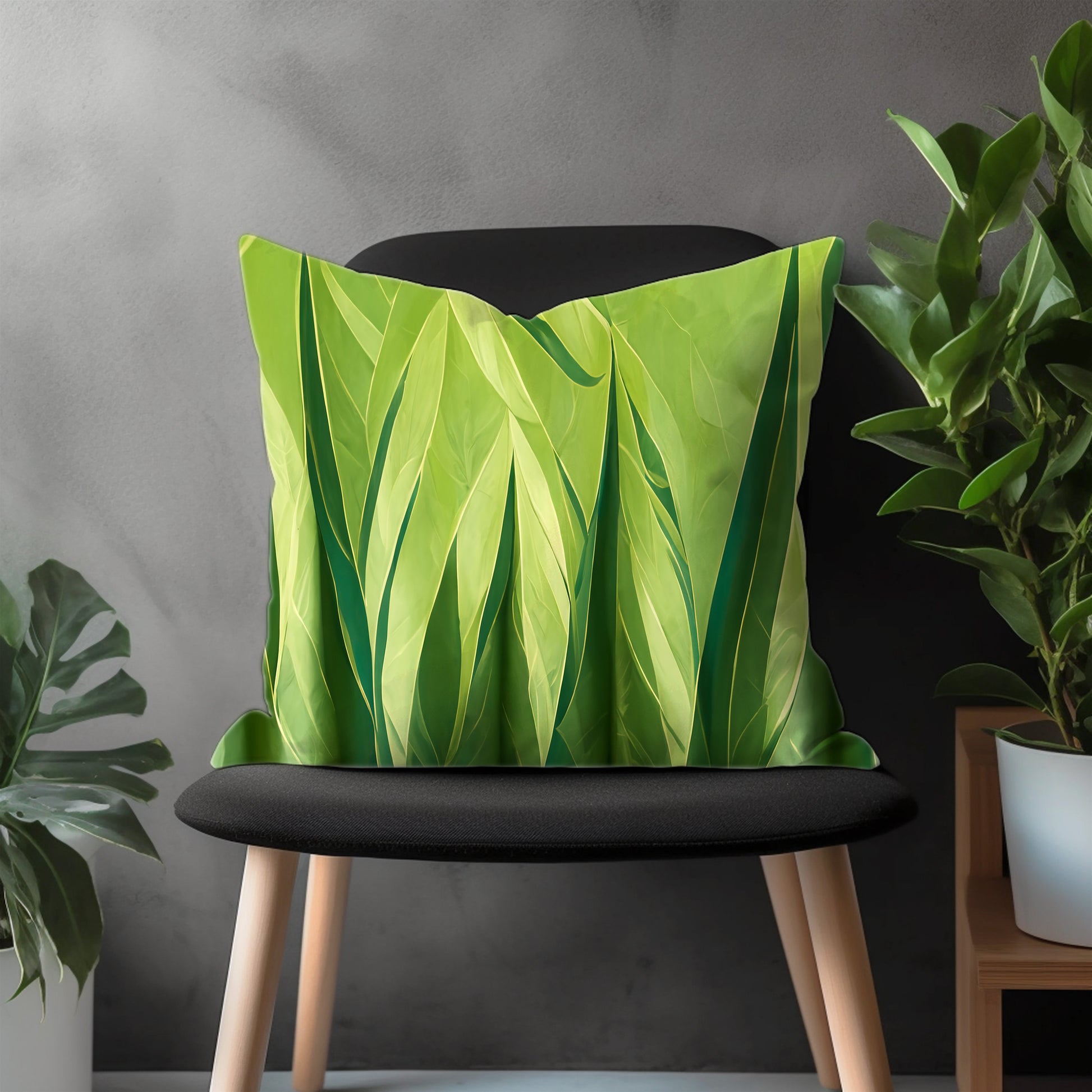 Green Leaves Modern Pillow Cover, Botanical Euro Sham Cover, Abstract Grassy Living Room Decor, Floral Bedroom Throw Pillow Case