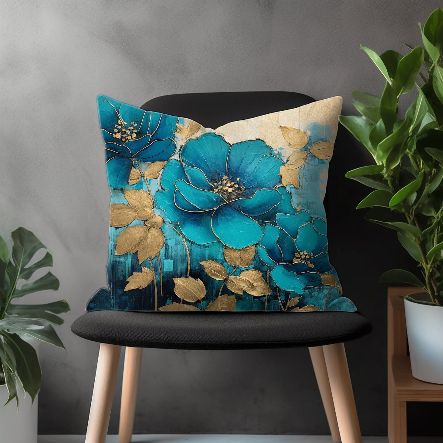 Boho Flower Pillow Cover, Bloom Euro Sham Pillow Case, Paint Effect Floral Living Room Decor, Abstract Bedroom Throw Pillow Case