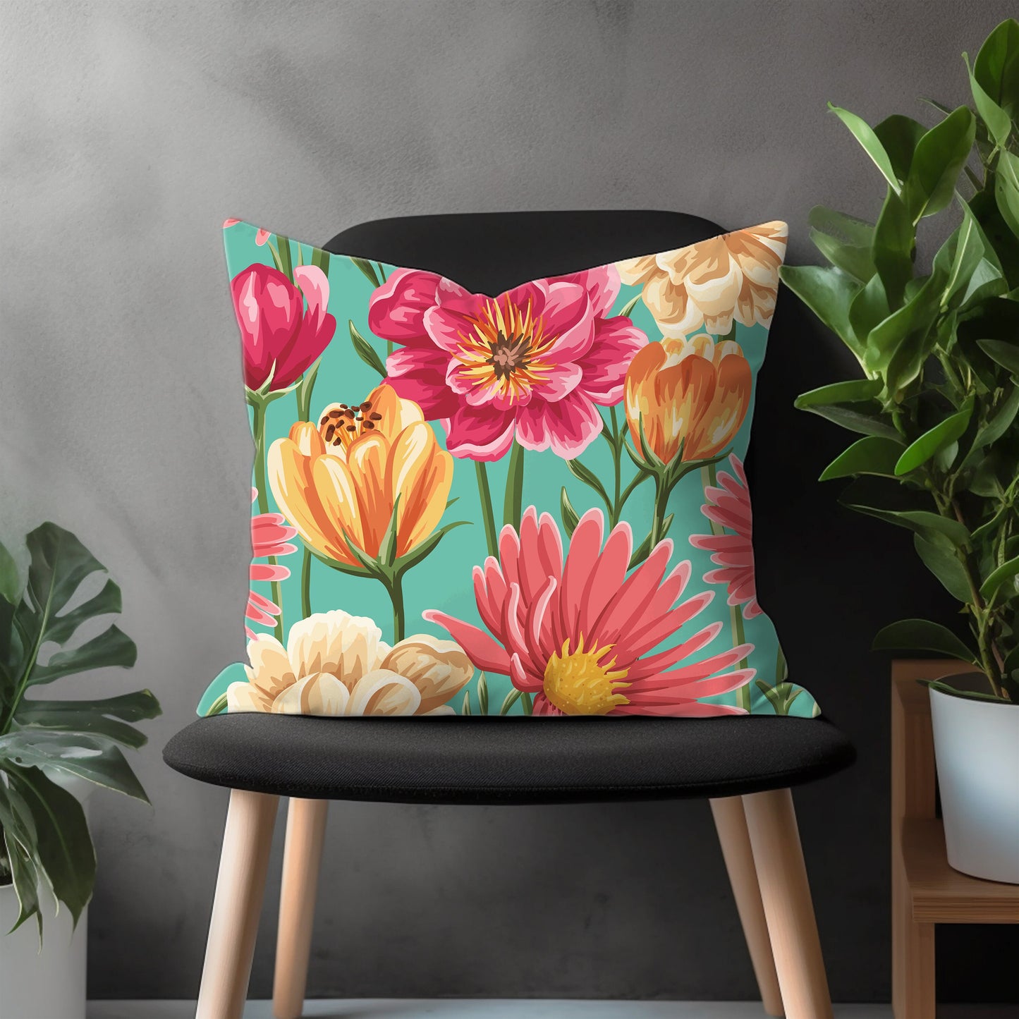 Blossom Pillow Cover, Tulip Euro Shams Case, Flower Bedroom Thro Pillow Case, Floral Living Room Decor, Any Size Pillow Case