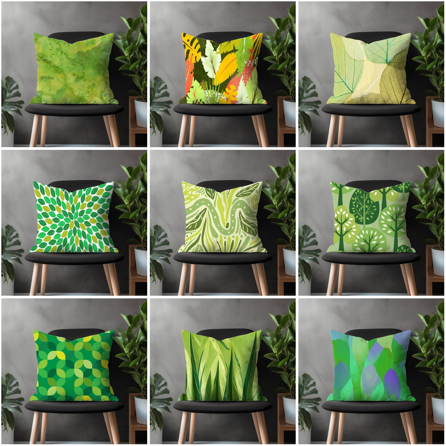 Green Leaves Modern Pillow Cover, Botanical Euro Sham Cover, Abstract Grassy Living Room Decor, Floral Bedroom Throw Pillow Case