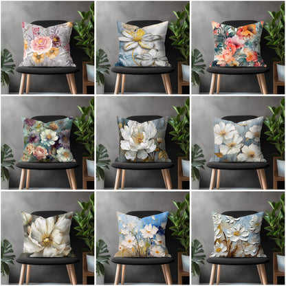 Flower Pillow Cover, Bloom Pillow Case, Floral Throw Euro Pillow Sham, Blossom Living Room Decoration, Any Size Pillow Cover