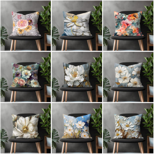 Flower Pillow Cover, Bloom Pillow Case, Floral Throw Euro Pillow Sham, Blossom Living Room Decoration, Any Size Pillow Cover