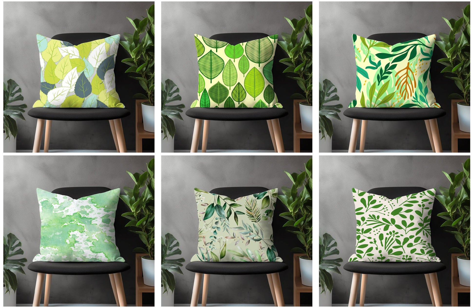 Green Leaves Pillow Cover, Spring Flower Euro Shams Pillow Case, Botanical Bedroom Decoration, Plant Living Room Decor, Any Size Pillow Case