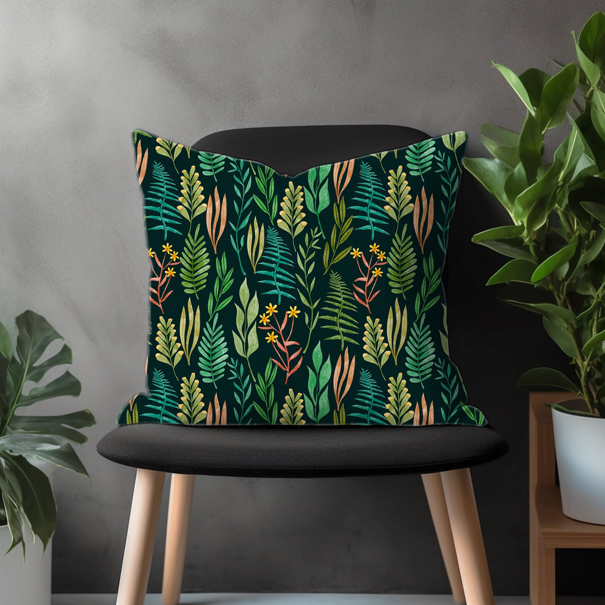 Green Botanical Flower Pillow Cover, Exotic Floral Euro Shams Cover, Modern Bedroom Throw Pillow Case, Boho Living Room Decoration