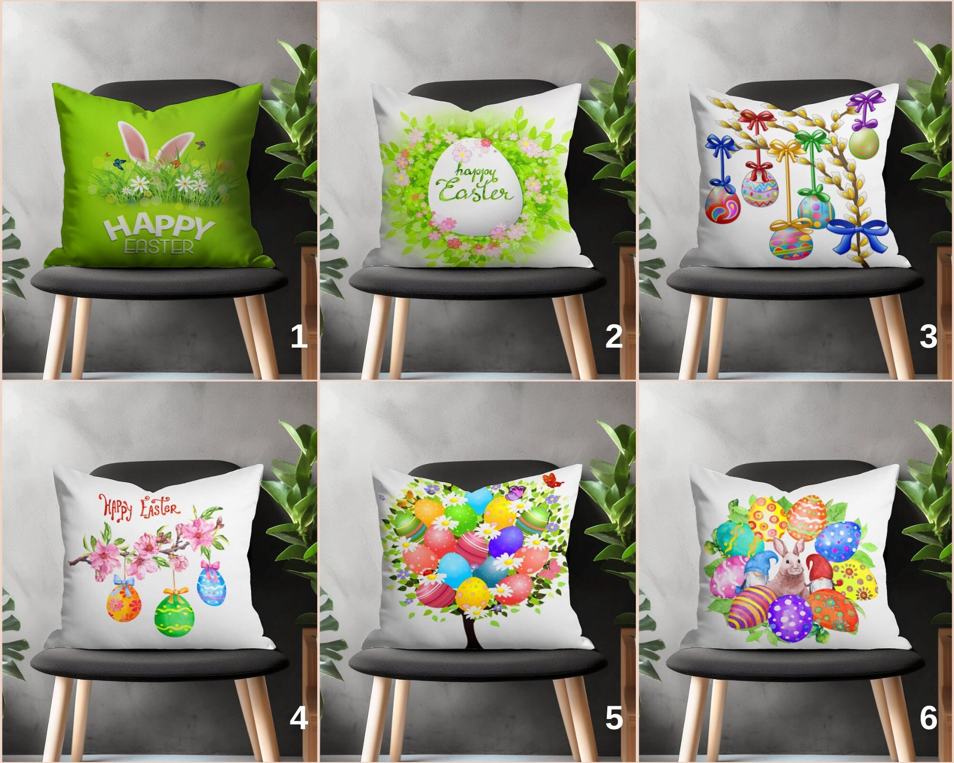 Easter Pillow Cover, Green Spring Happy Easter Home Decoration, Colorful Easter Eggs Pillow Shams, Easter Bunny Couch Throw Pillow Case