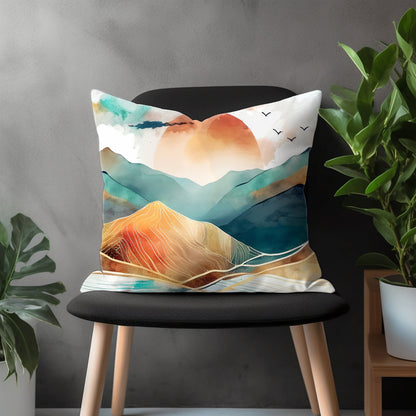 Landscape Pillow Cover, Boho Abstract Euro Sham Pillow Case, Colorful Living Room Decoration, Modern Bedroom Throw Pillow Case