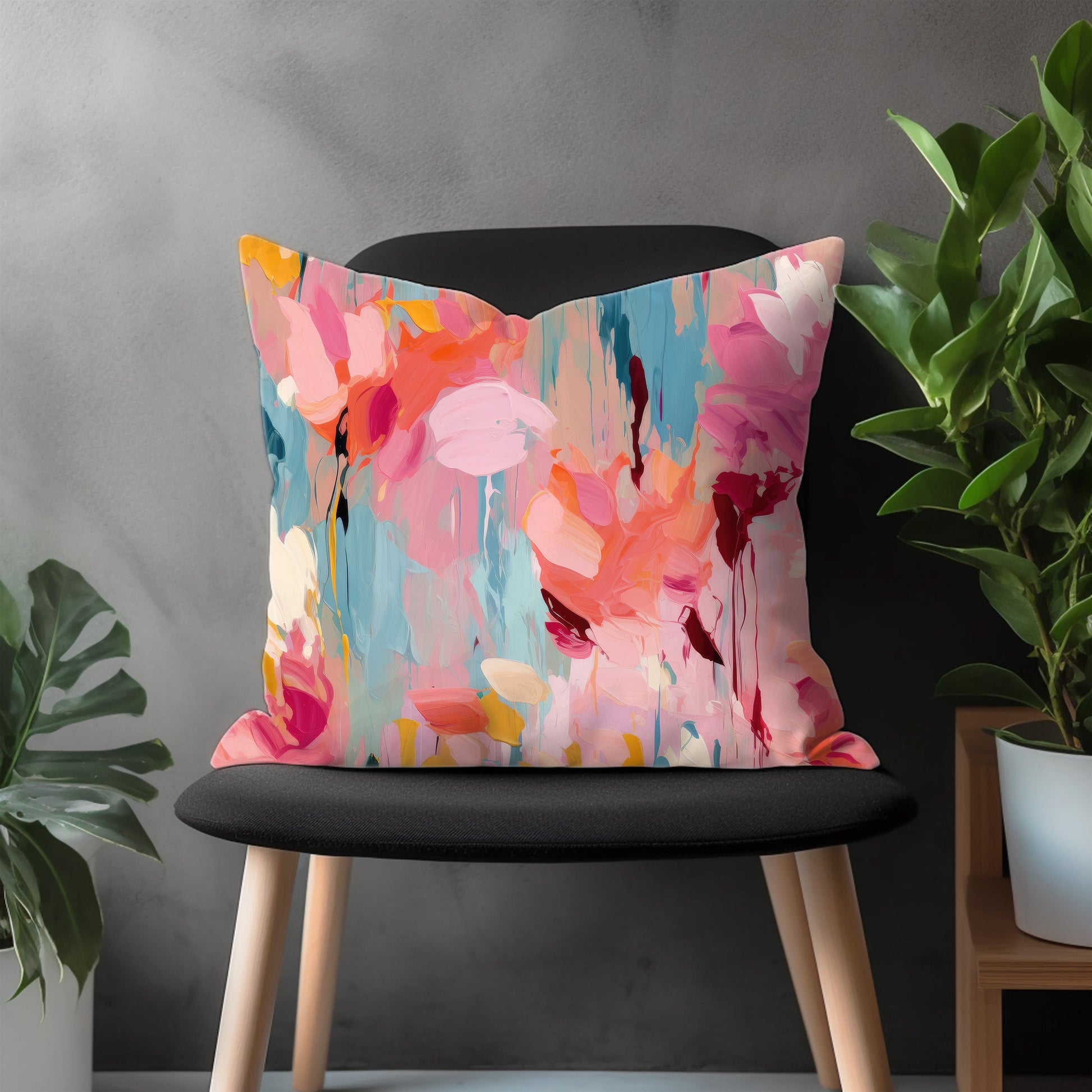 Abstract Flower Pillow Cover, Paint Effect Euro Pillow Shams Case, Colorful Boho Living Room Couch Pillow Cover, Bedroom Throw Pillow Case