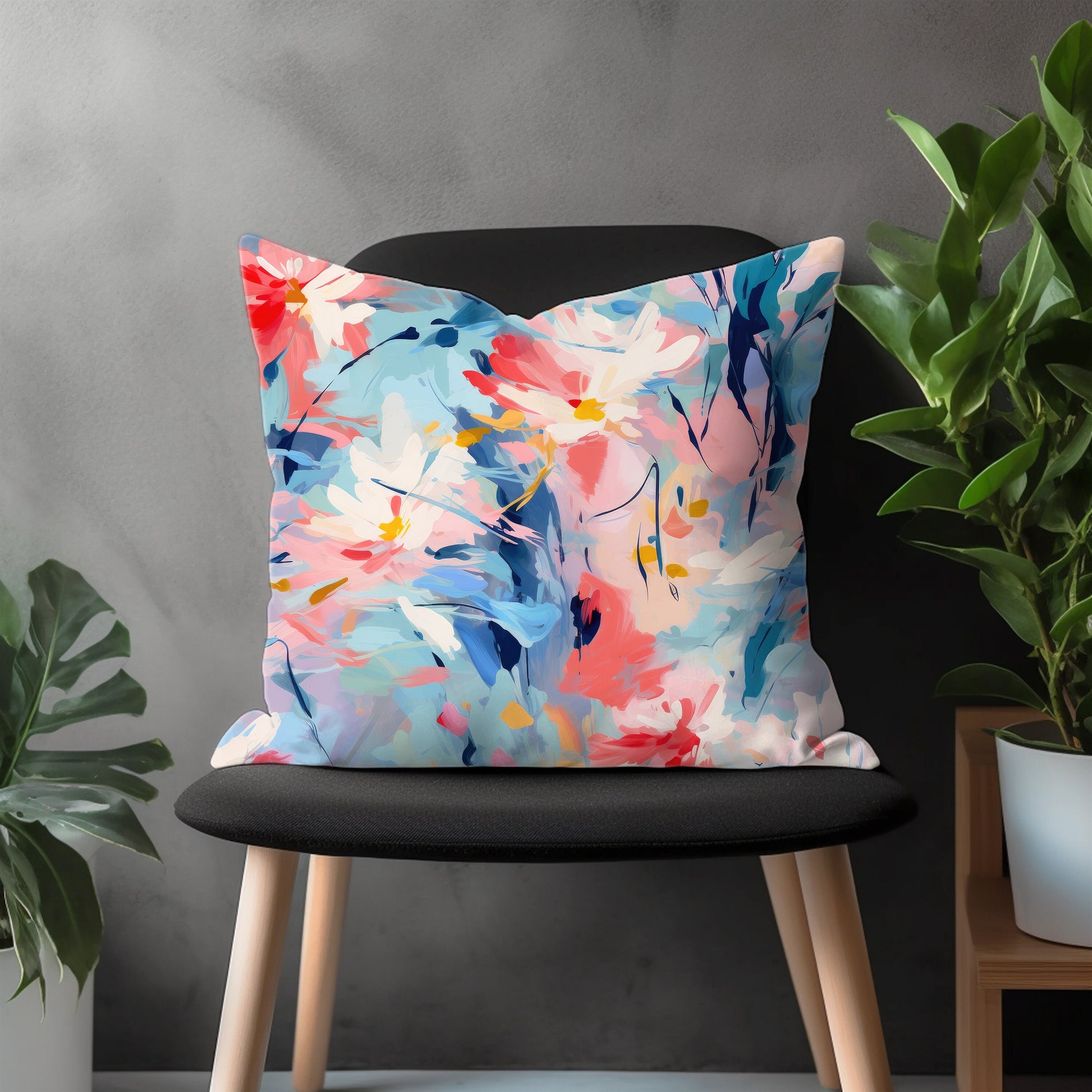 Abstract Flower Pillow Cover, Paint Effect Euro Pillow Shams Case, Colorful Boho Living Room Couch Pillow Cover, Bedroom Throw Pillow Case