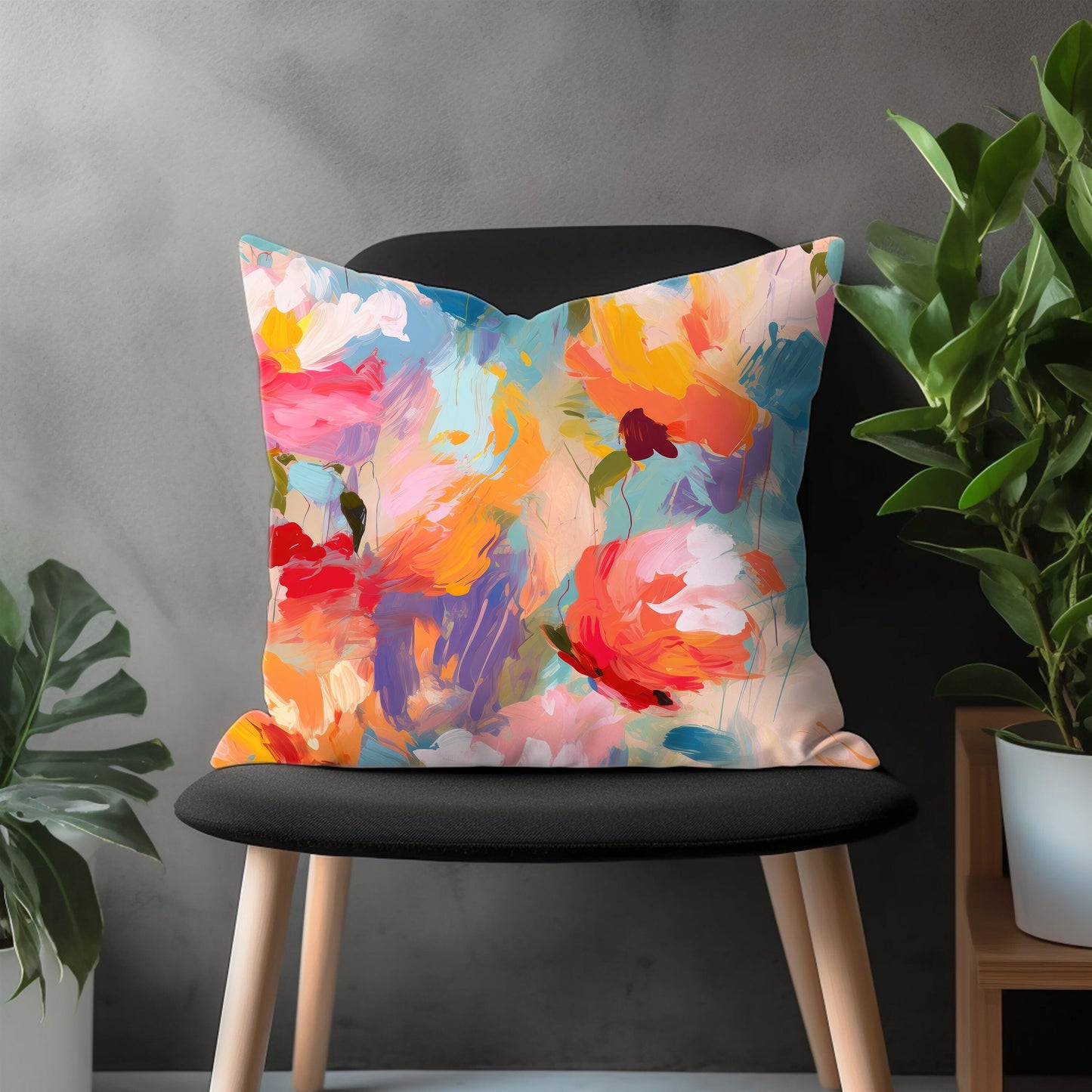 Abstract Flower Pillow Cover, Paint Effect Euro Pillow Shams Case, Colorful Boho Living Room Couch Pillow Cover, Bedroom Throw Pillow Case