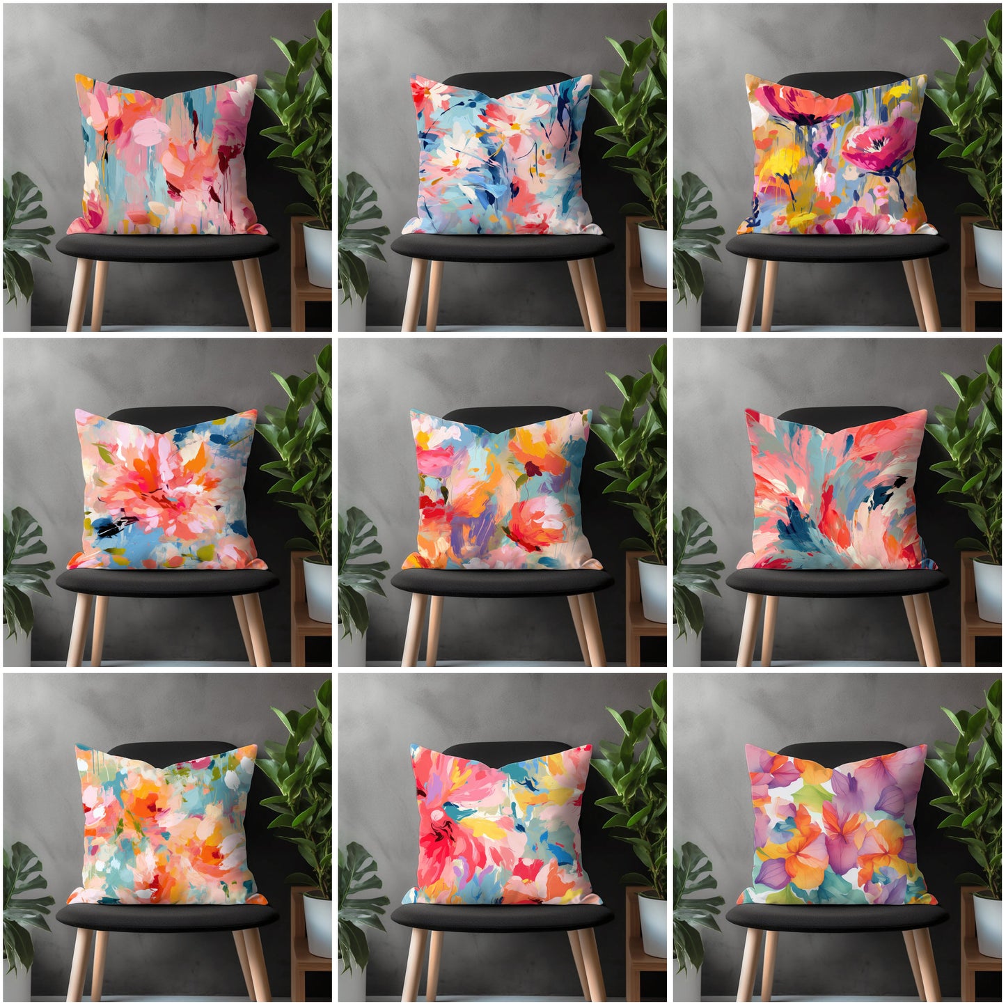 Abstract Flower Pillow Cover, Paint Effect Euro Pillow Shams Case, Colorful Boho Living Room Couch Pillow Cover, Bedroom Throw Pillow Case