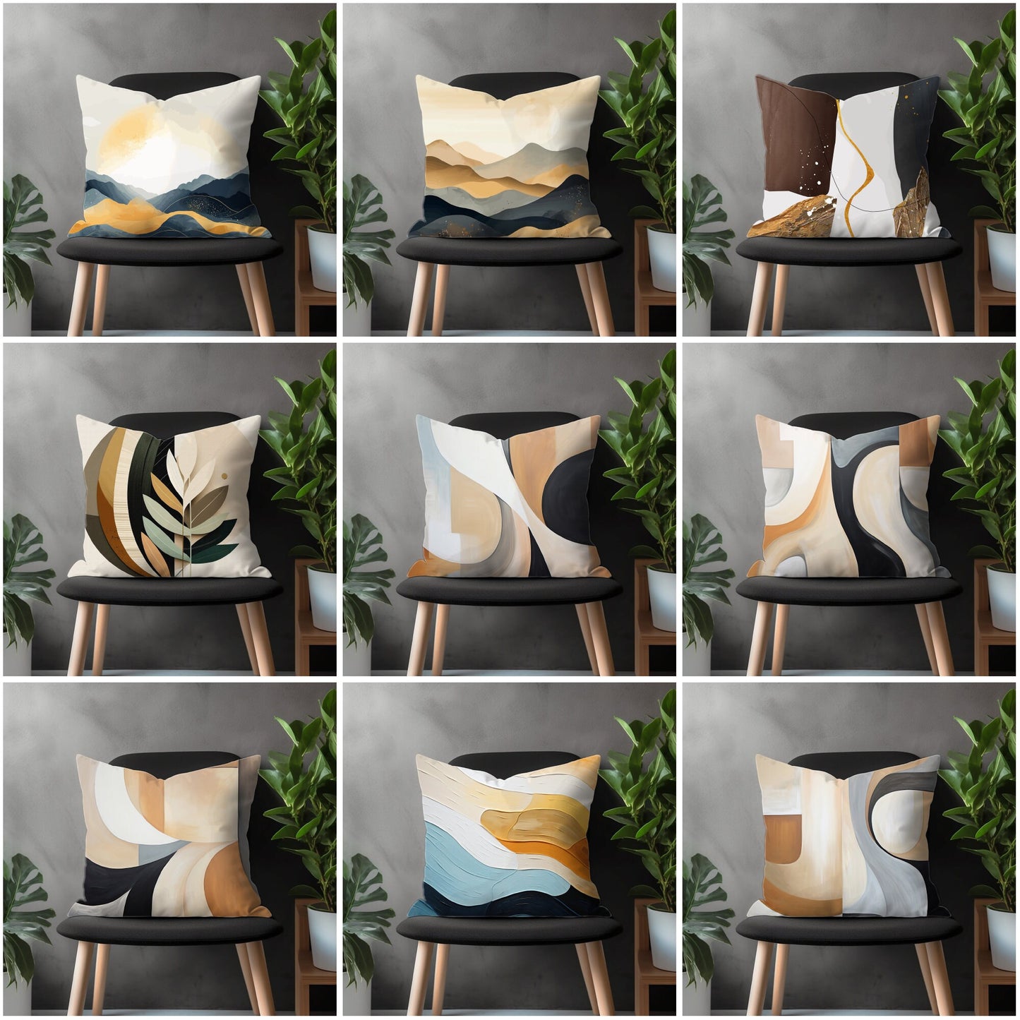 Abstract Modern Pillow Cover, Landscape Mountain Euro Pillow Shams Case, Floral Living Room Decor, Boho Bedroom Throw Pillow