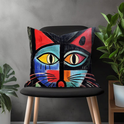 Abstract Cat Pillow Cover, Kitten Pillow Euro Shams, Kids Bedroom Decoration, Funny Cat Living Room Decor, Any Size Throw Pillow Case