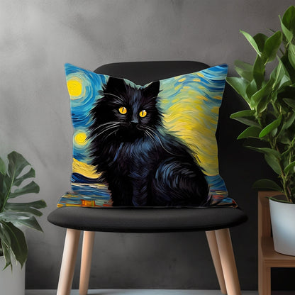 Abstract Cat Pillow Cover, Kitten Pillow Euro Shams, Kids Bedroom Decoration, Funny Cat Living Room Decor, Any Size Throw Pillow Case