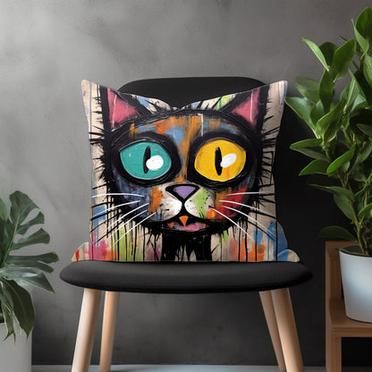 Colorful Cat Pillow Cover, Funny Kitten Euro Pillow Shams Case, Meow Bedroom Throw Pillow Case, Abstract Cat Living Room Decor