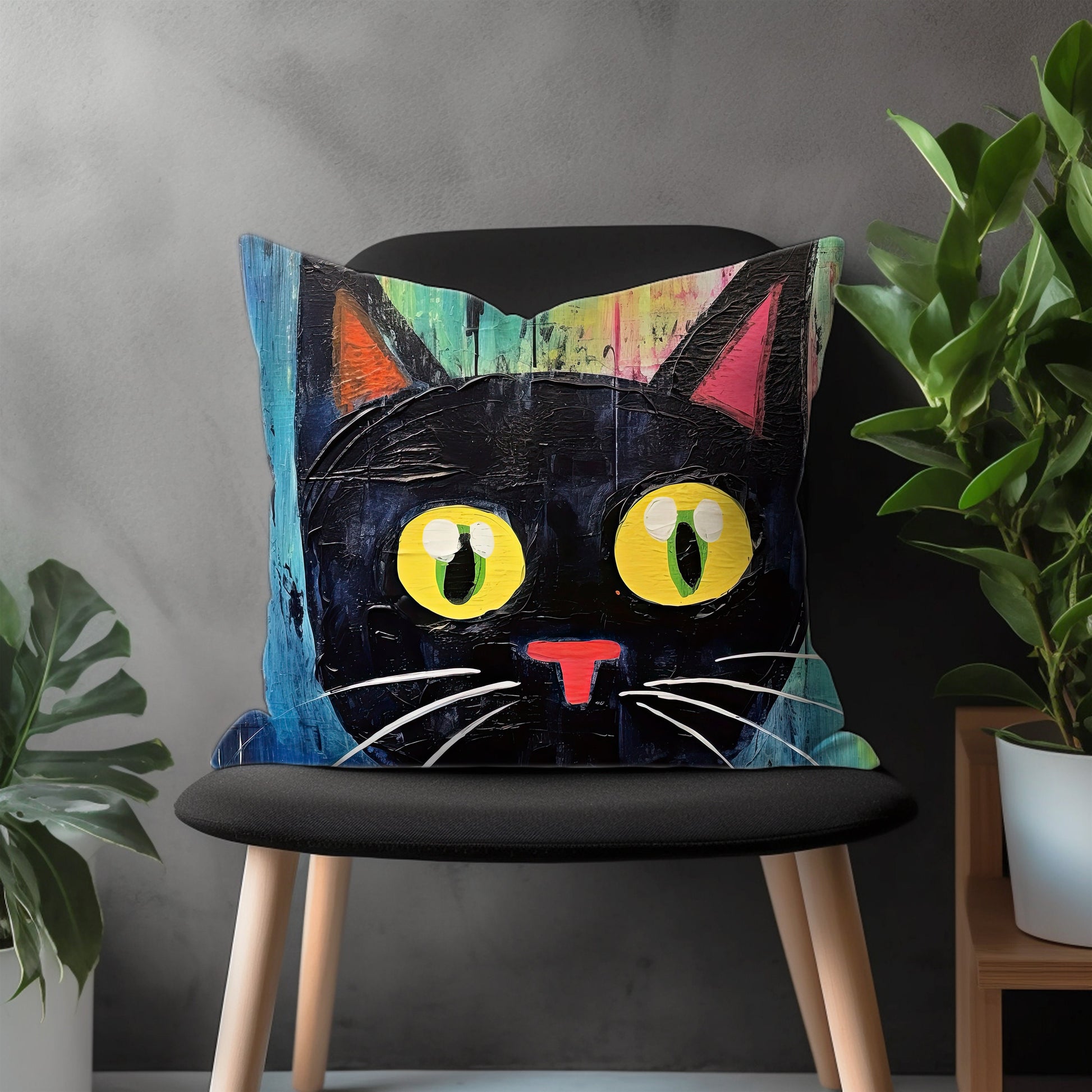 Colorful Cat Pillow Cover, Funny Kitten Euro Pillow Shams Case, Meow Bedroom Throw Pillow Case, Abstract Cat Living Room Decor