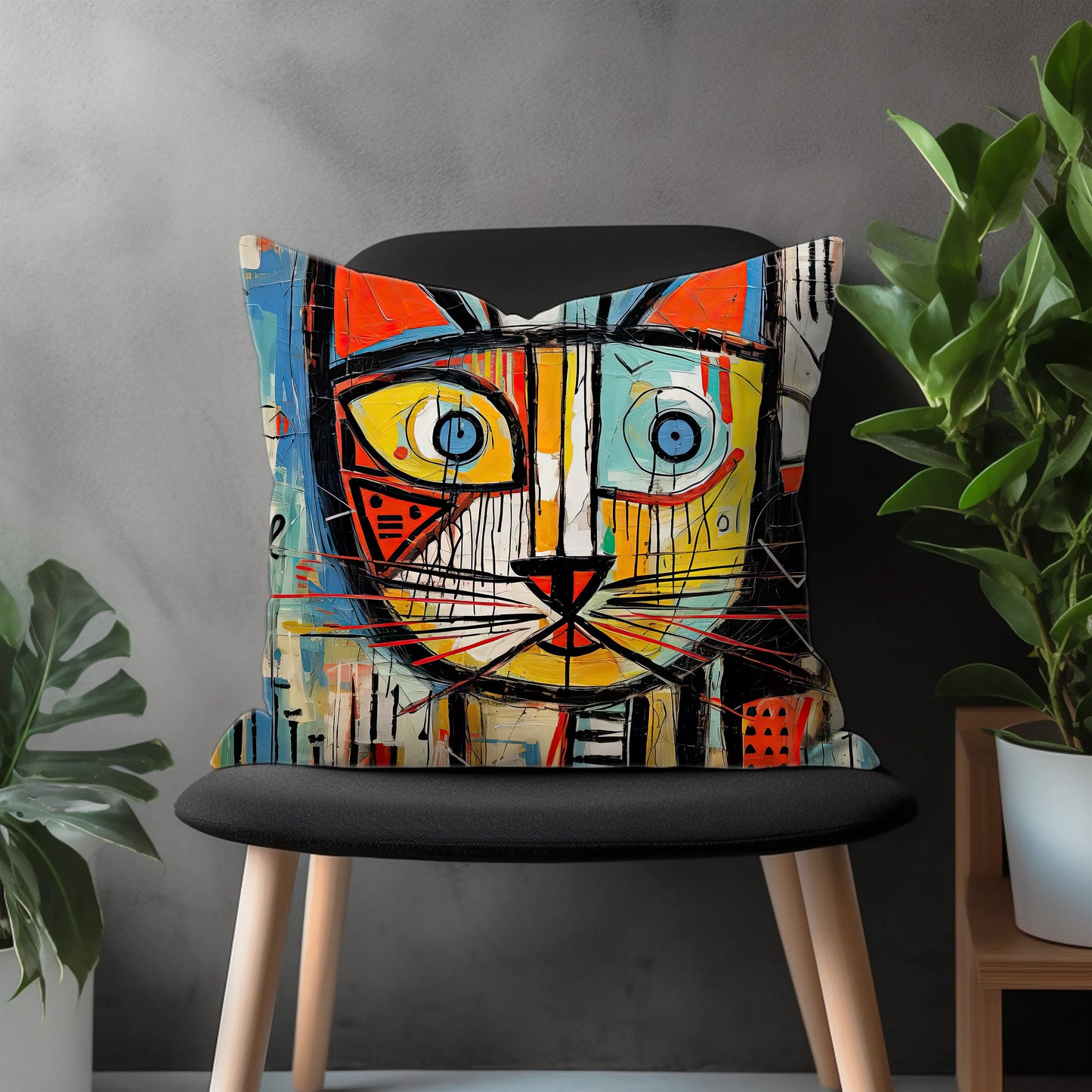 Colorful Cat Pillow Cover, Funny Kitten Euro Pillow Shams Case, Meow Bedroom Throw Pillow Case, Abstract Cat Living Room Decor