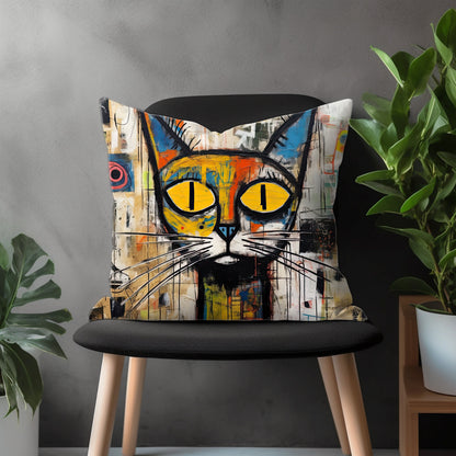 Colorful Cat Pillow Cover, Funny Kitten Euro Pillow Shams Case, Meow Bedroom Throw Pillow Case, Abstract Cat Living Room Decor