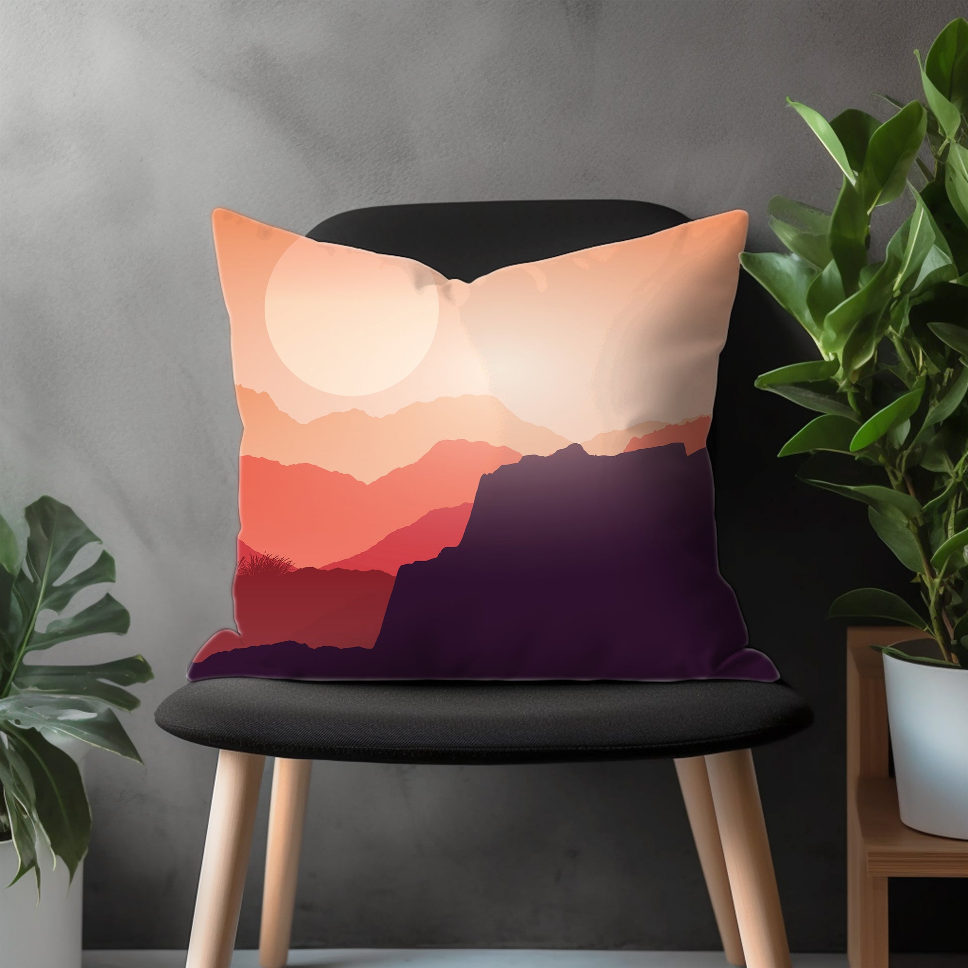 Abstract Mountain View Throw Pillow Cover, Boho Landscape Pillow Case, Colorful Living Room Decoration, Any Size Pillow Cover