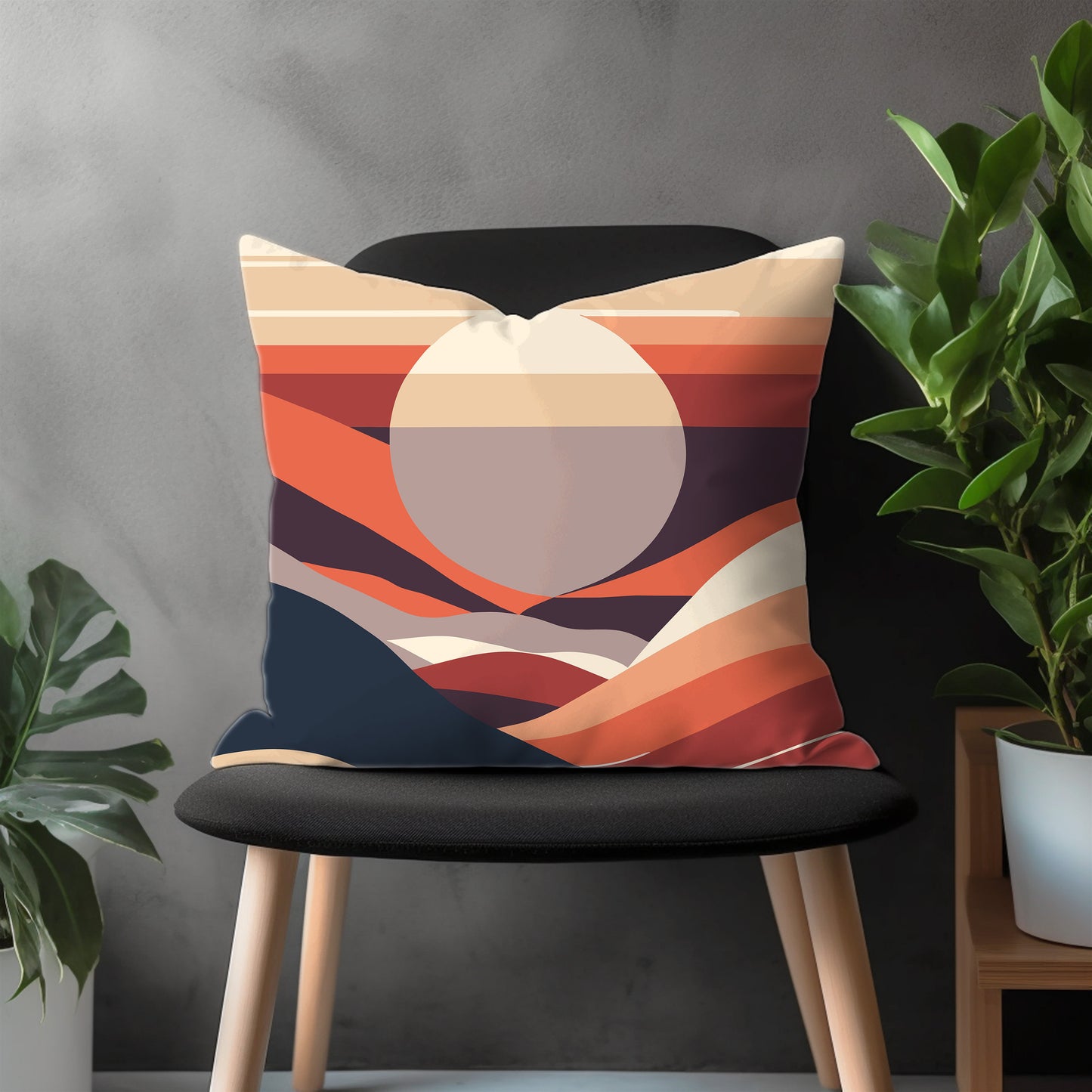 Abstract Mountain View Throw Pillow Cover, Boho Landscape Pillow Case, Colorful Living Room Decoration, Any Size Pillow Cover