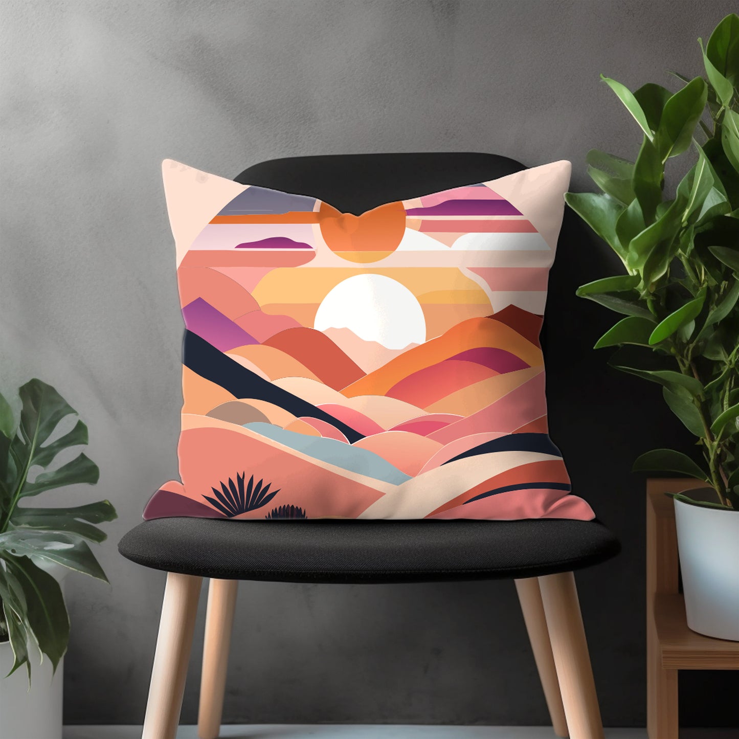 Abstract Mountain View Throw Pillow Cover, Boho Landscape Pillow Case, Colorful Living Room Decoration, Any Size Pillow Cover