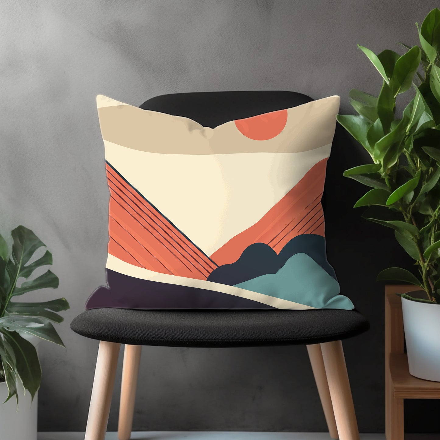 Abstract Mountain View Throw Pillow Cover, Boho Landscape Pillow Case, Colorful Living Room Decoration, Any Size Pillow Cover