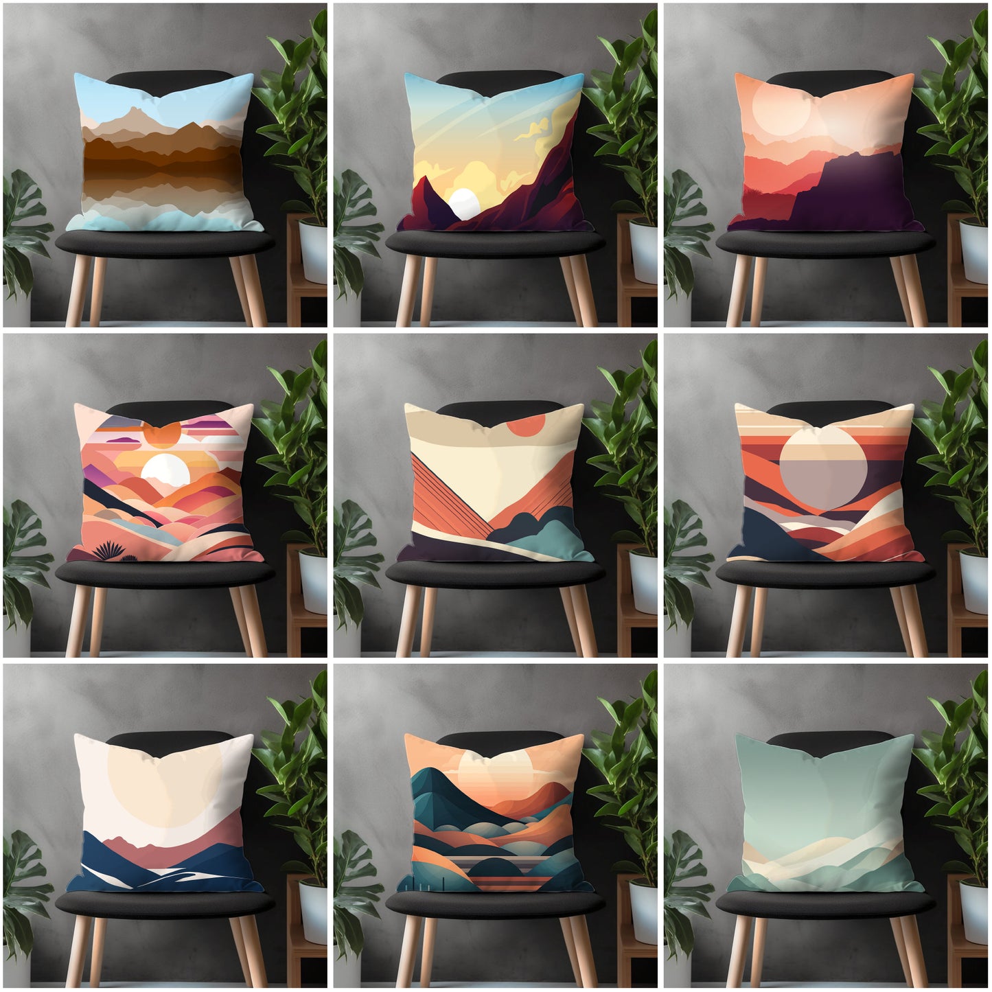 Abstract Mountain View Throw Pillow Cover, Boho Landscape Pillow Case, Colorful Living Room Decoration, Any Size Pillow Cover