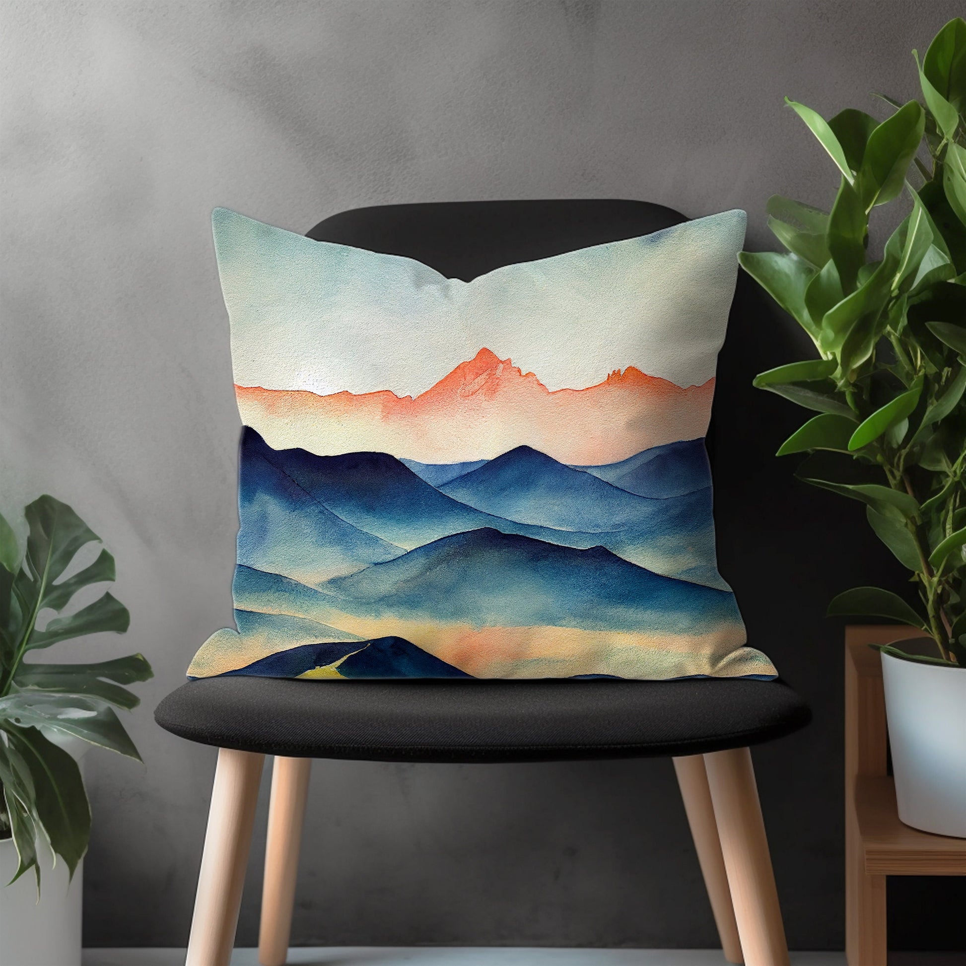 Boho Landscape Pillow Cover, Mountain View Euro Sham Pillow Case, Abstract Living Room Throw Pillow, Country House Decor