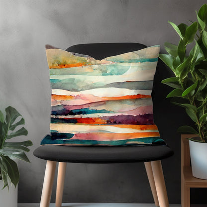 Boho Landscape Pillow Cover, Mountain View Euro Sham Pillow Case, Abstract Living Room Throw Pillow, Country House Decor