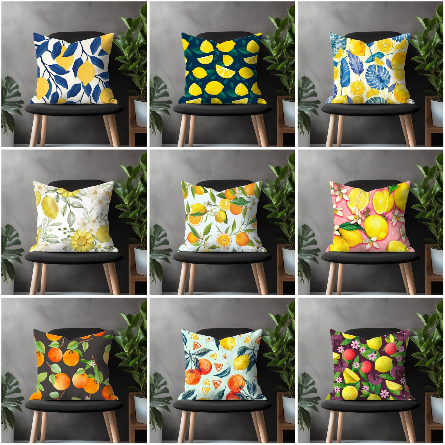 Lemon Pillow Cover, Summer Citrus Euro Pillow Sham Case, Fruit Kitchen Home Decoration, Spring Garden Pillow Cases