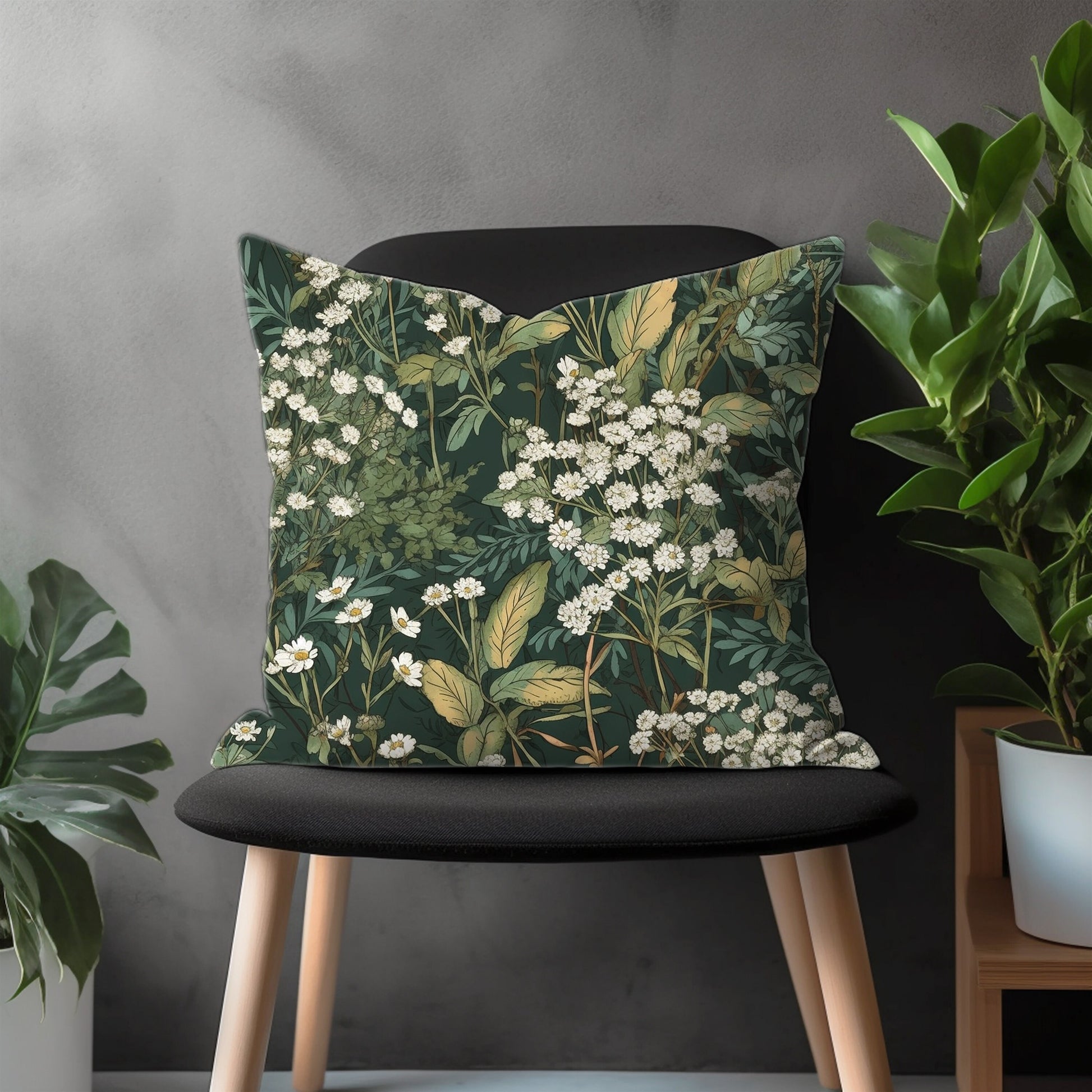 Green Floral Pillow Cover, Botanical Flower Euro Pillow Shams, Exotic Jungle Living Room Decoration, Any Size Pillow Cover,18x18 20x20 22x22