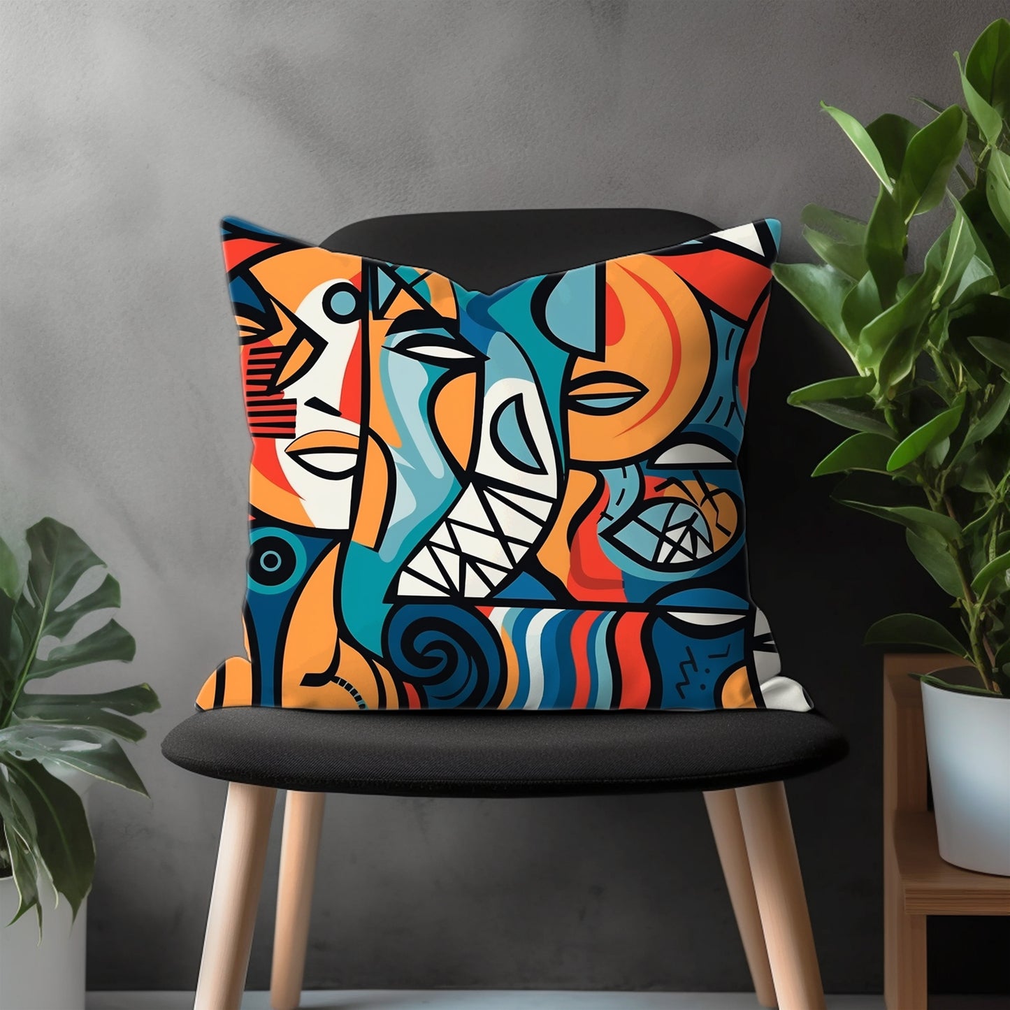 Abstract Face Pillow Cover, Colourful Portrait Euro Pillow Sham Case, Boho Living Room Decoration, Minimal Drawing Bedroom Throw Pillow Case