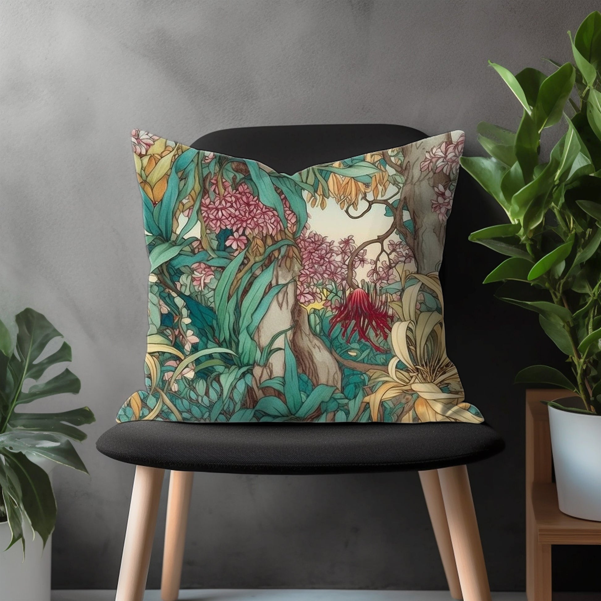 Green Floral Pillow Cover, Tropical Garden Euro Pillow Shams, Leaves Theme Bedroom Throw Pillow Case, Flower Couch Pillow Cover