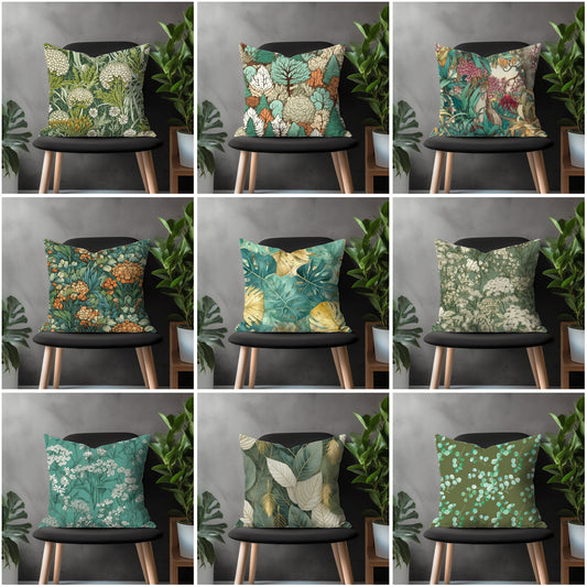 Green Floral Pillow Cover, Tropical Garden Euro Pillow Shams, Leaves Theme Bedroom Throw Pillow Case, Flower Couch Pillow Cover