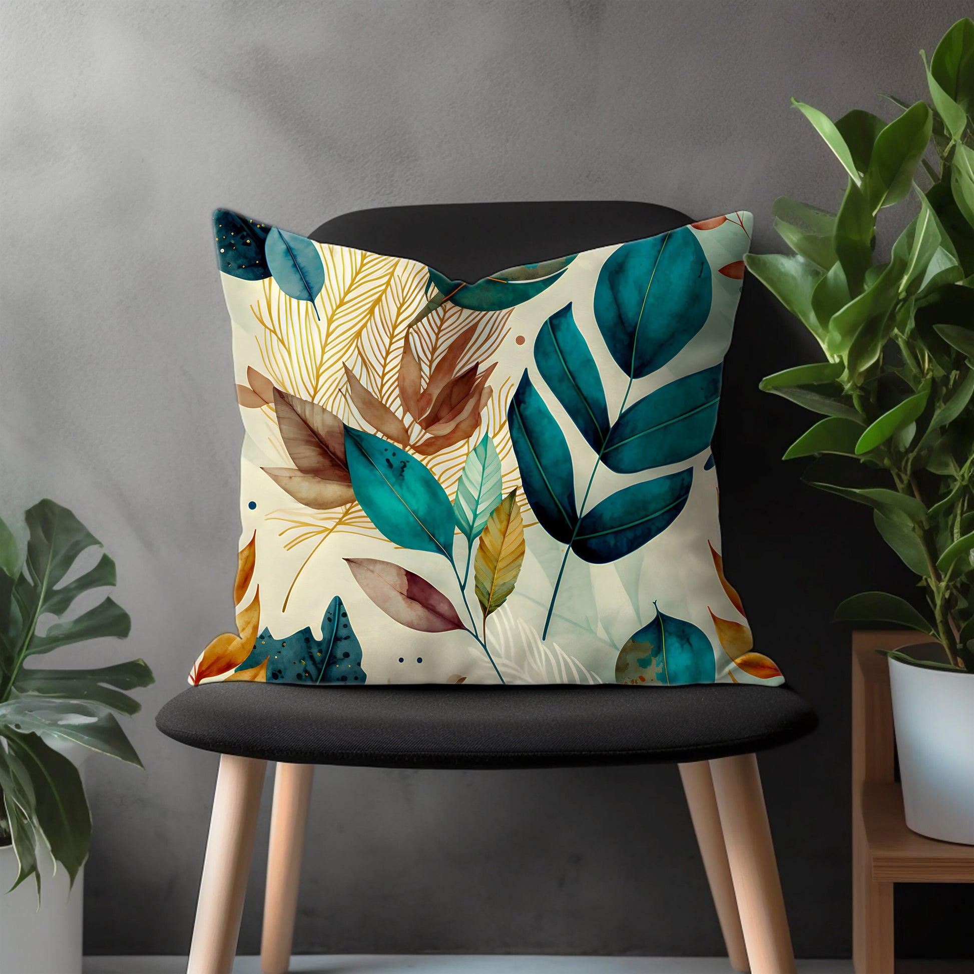 Abstract Colorful Flower Pillow Cover, Modern Floral Euro Pillow Shams, Tropical Leaves Bedroom Throw Pillow Case, Living Room Decoration